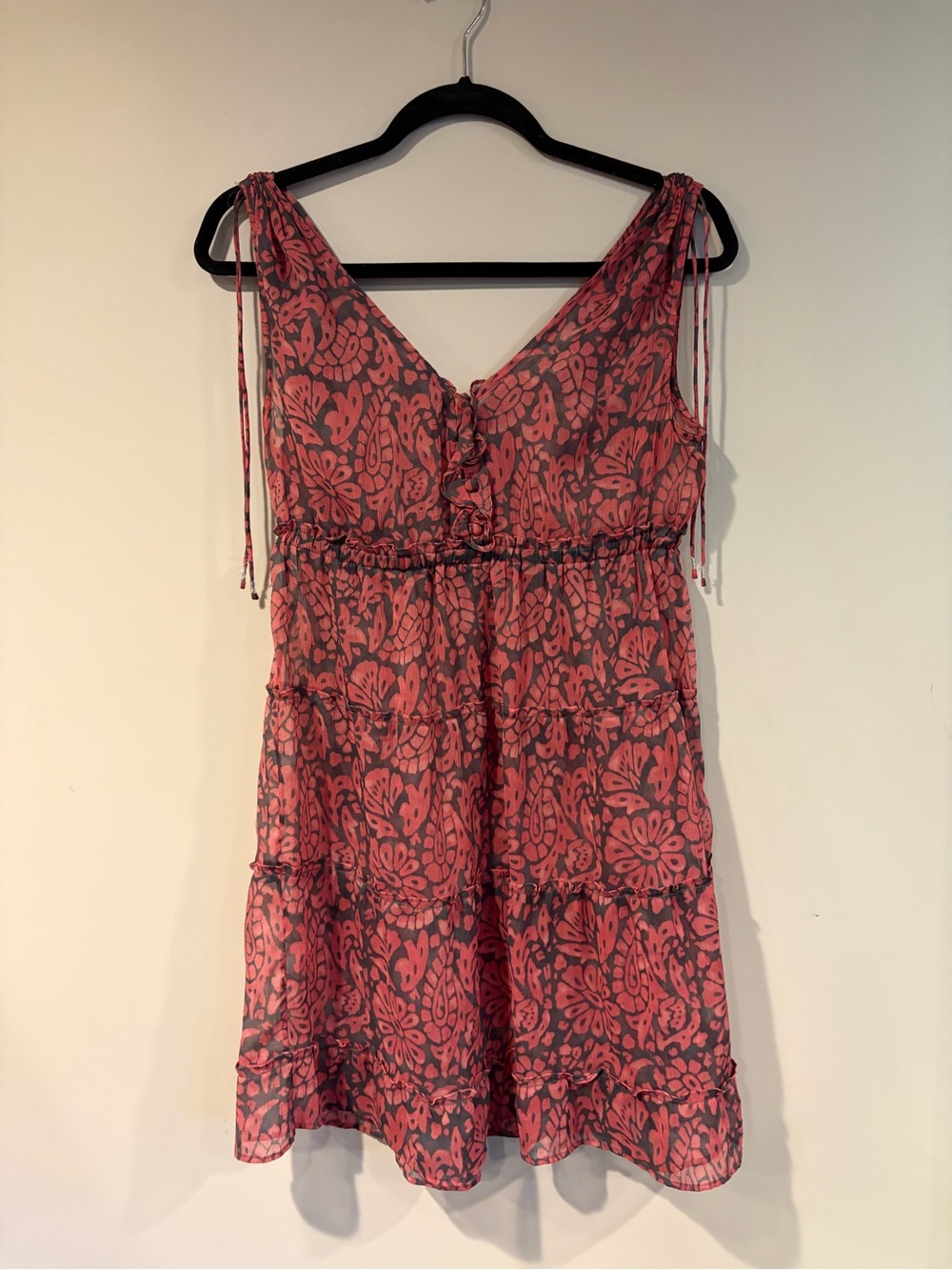 American Eagle Outfitters Coral Pink Printed Tiered Sundress